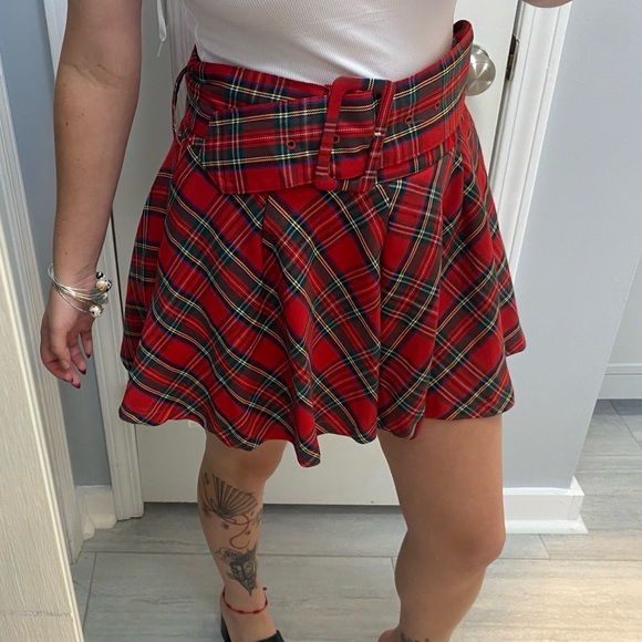 AKIRA Dresses & Skirts - Plaid shorts skirt. Punk rock. Christmas holiday Belt school girl